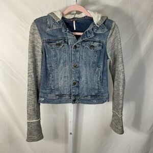 Free People Blue Denim Jacket with Gray Sleeves